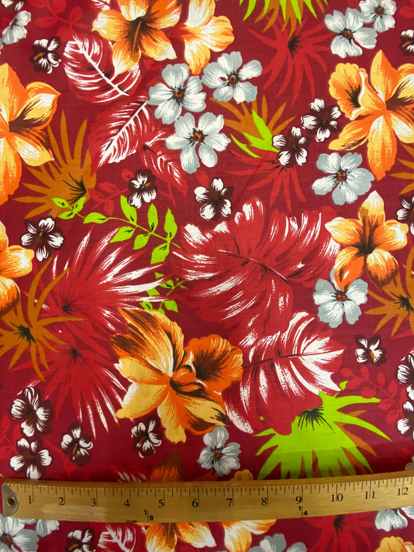 New Creations Fabric & Foam Inc, 58/59" Wide 65/35% Poly/ Cotton Hawaiian Print Fabric, Good for Face Mask Covers