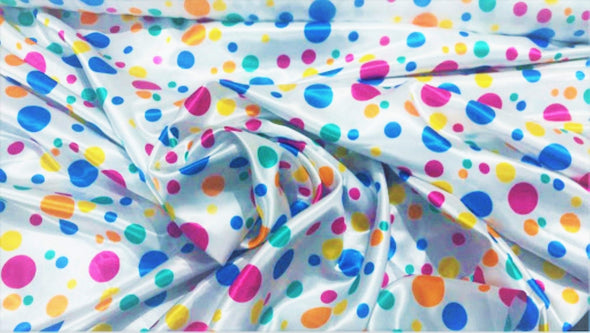 60" Wide 100% Polyester Multi Color Polka Dot Soft Charmeuse Satin Fabric