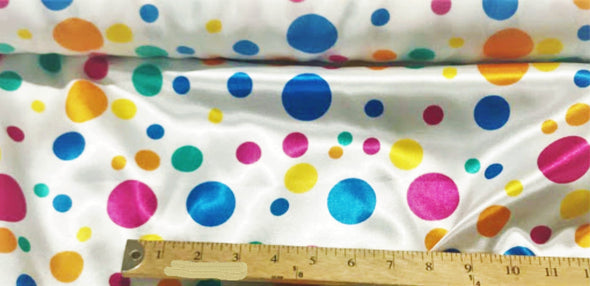 60" Wide 100% Polyester Multi Color Polka Dot Soft Charmeuse Satin Fabric