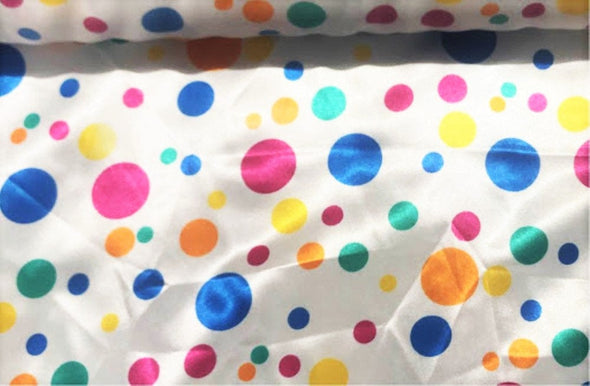 60" Wide 100% Polyester Multi Color Polka Dot Soft Charmeuse Satin Fabric