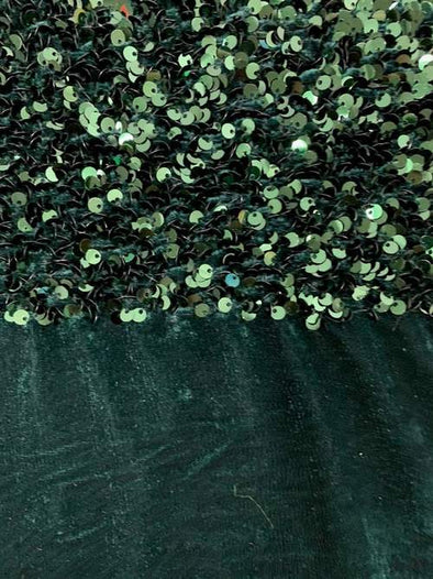 Hunter Green On stretch velvet with luxury sequins all over 5mm shining sequins 2-way stretch, sold by the yard