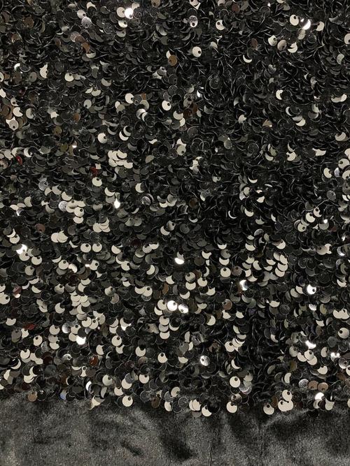 Black stretch velvet with luxury sequins all over 5mm shining sequins 2-way stretch, sold by the yard