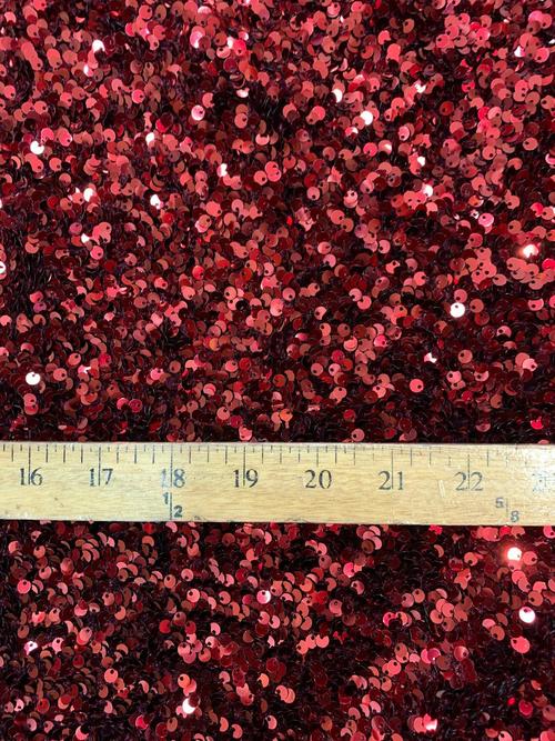 Burgundy stretch velvet with luxury sequins all over 5mm shining sequins 2-way stretch, sold by the yard