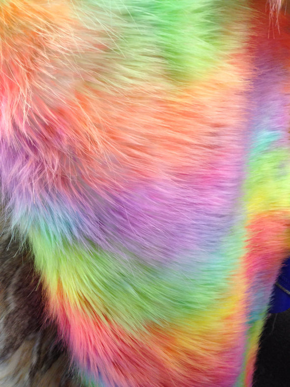 Lime green/orange  wave rainbow fake fur,sold by the yard.36x60 inches