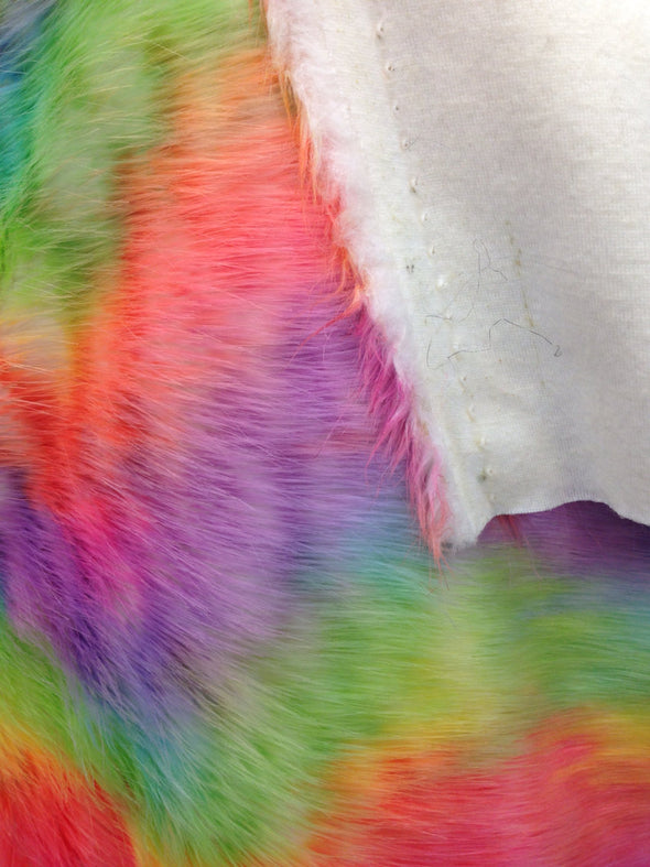 Lime green/orange  wave rainbow fake fur,sold by the yard.36x60 inches