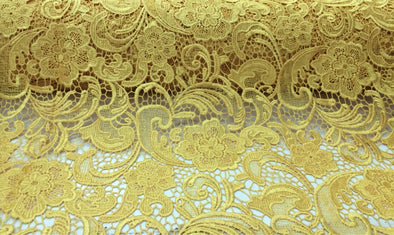 Yellow guipure flowers embroider lace. Sold by the yard.36x45inches.