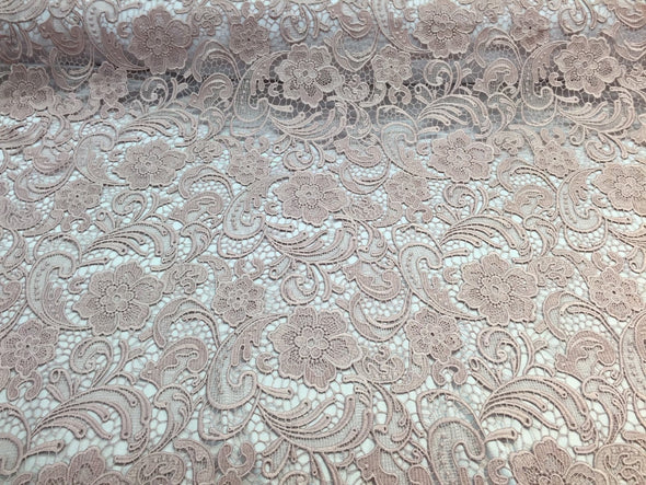 Blush pink flower guipure embroider lace. Prom/wedding/bridal/nightgown/tablecloths fabric-apparel-dresses-fashion-sold by the yard.