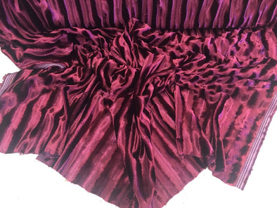 Burgundy striped minky velvet, super soft shinny, silky fabric. Sold by the yard.