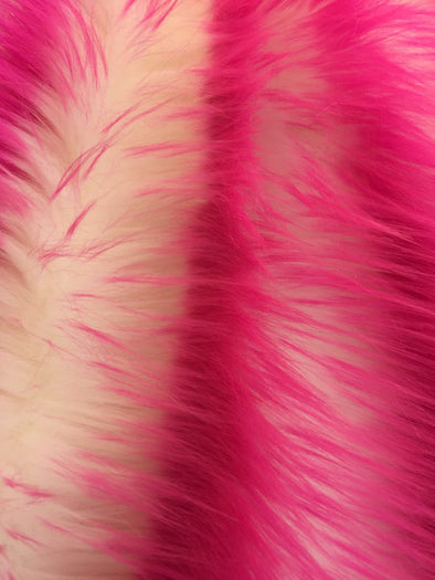 Fuchsia/ivory deluxe cotton candy design-shaggy fun faux fur-2tone super soft faux fur- sold by the yard.