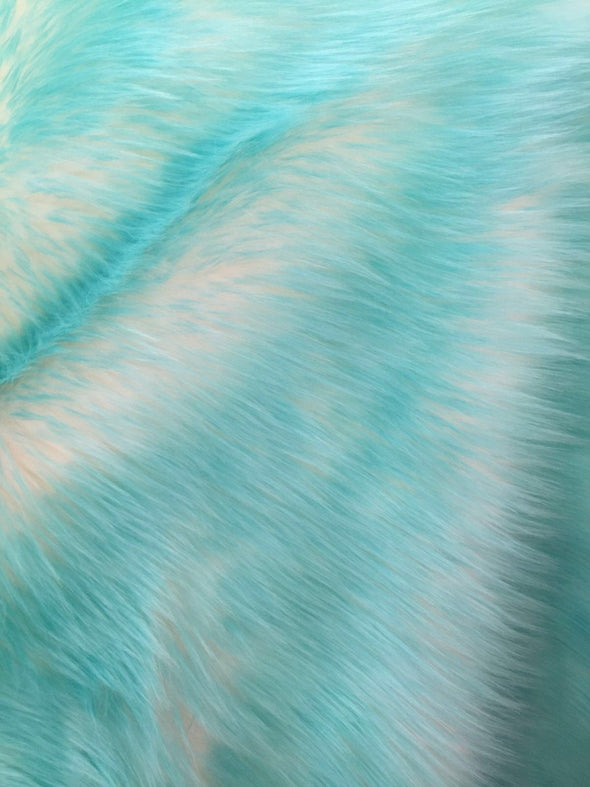 Aqua/ivory deluxe cotton candy design-shaggy faux fun fur-2tone super soft faux fur- sold by the yard.