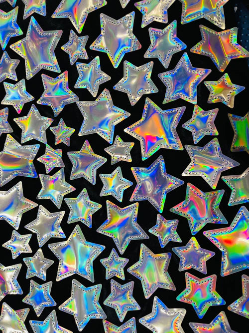 Star Iridescent Sequin Design On A Stretch Black Velvet-Sold By The Yard.