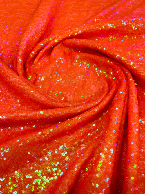 Mini glitz sequins iridescent mermaid embroider on a 2 way stretch mesh fabric-sold by the yard