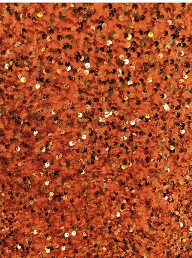 Orange Stretch velvet with luxury sequins all over 5mm shining sequins 2-way stretch, sold by the yard