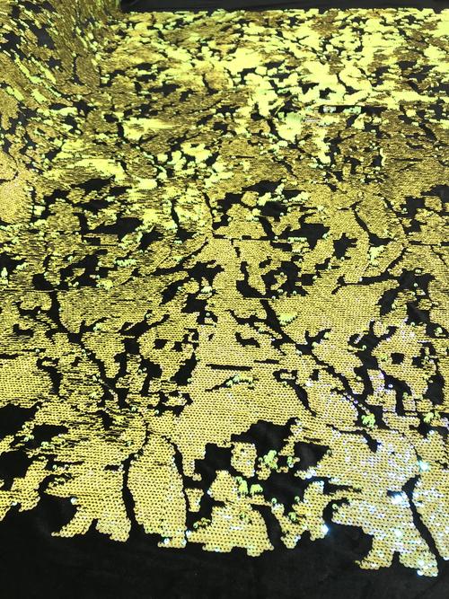 Neon Yellow Green Sequins Flip On Black Stretch Velvet Two Tone Sequin Fabric, By The Yard