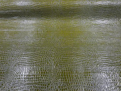 Olive Faux Crocodile Vinyl Embossed 3D Scales-Faux Leather-Sold By Yard