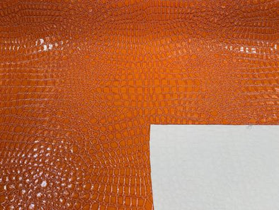 Orange Faux Crocodile Vinyl Embossed 3D Scales-Faux Leather-Sold By Yard