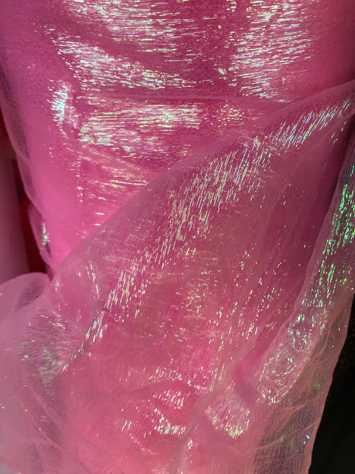 Iridescent Crush Shimmer Organza Pink, Fabric by the Yard