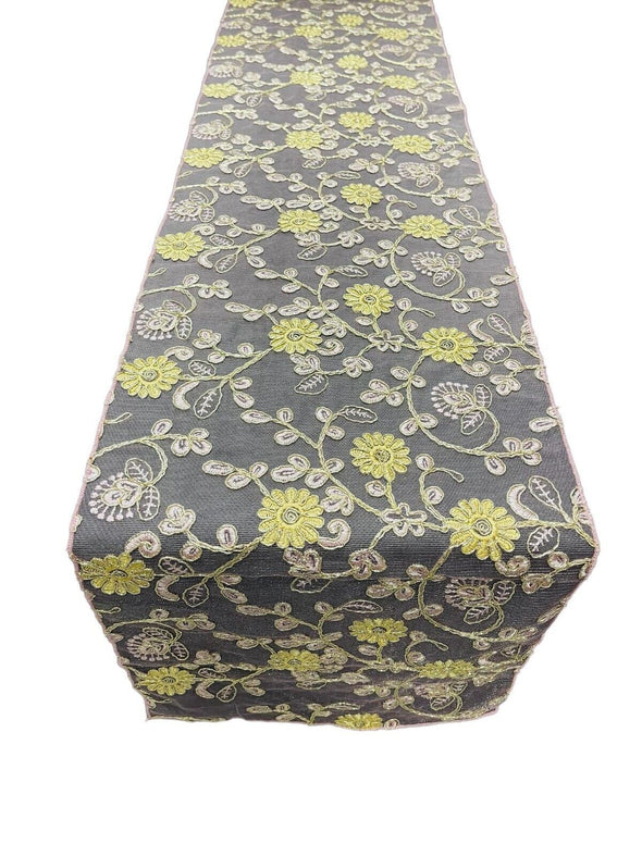 Metallic Floral Runner - 12" x 90" Multi Color Metallic Floral Table Runner for Event Decoration