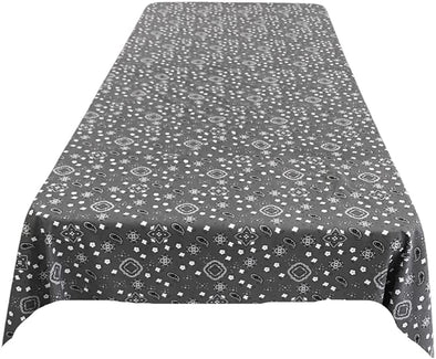 Backdrop King Inc, Silver Bandanna Print Poly Cotton Rectangular Tablecloth