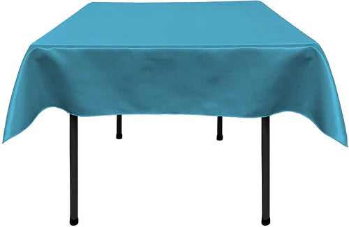 58" x 58" Square Polyester Bridal Satin Table Table Overlay, For a Small 46" Square Coffee Table With 6" Drop